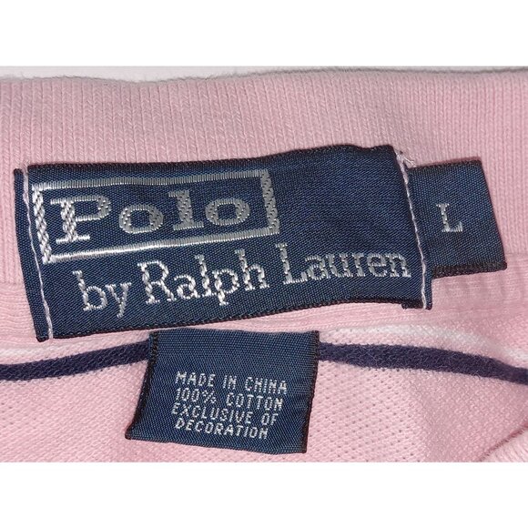 Polo Ralph Lauren Mens Golf Shirt Pink Striped Casual Short Sleeve Pony Large - Picture 4 of 9